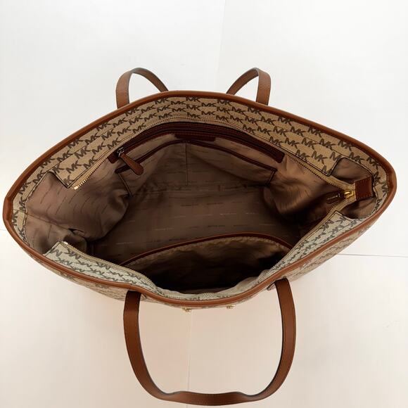 Michael Kors Signature Emry Large Tote Bag Zip Closure Shoulder Handbag Brown - Picture 8 of 13